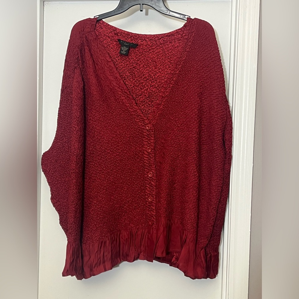 SilkLand Deep Red Textured Cardigan size 2X